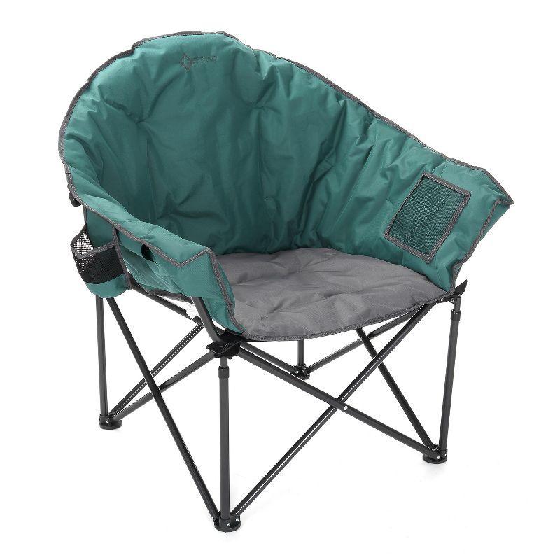 Forest Green Heavy-Duty Padded Folding Camping Chair with Cup Holder