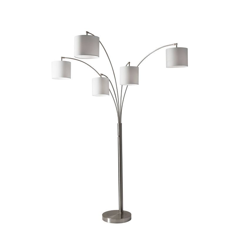 Trinity 5-Arm Arc Lamp in Brushed Steel with White Shades