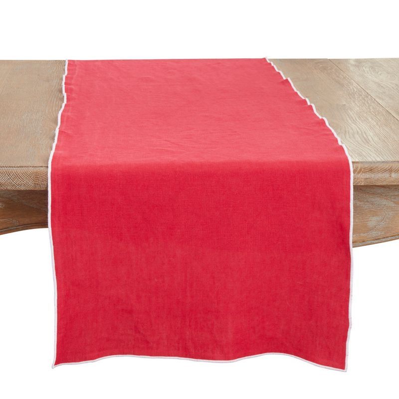 Red Linen Stitched Edge Rectangular Table Runner