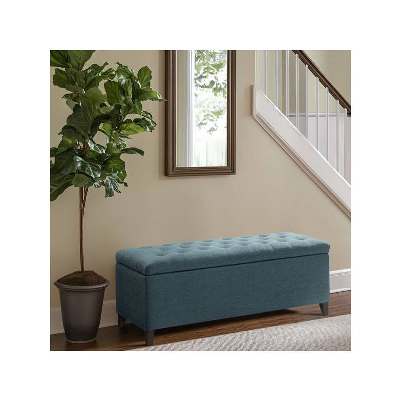 Peacock Blue Tufted Top Birch Storage Bench
