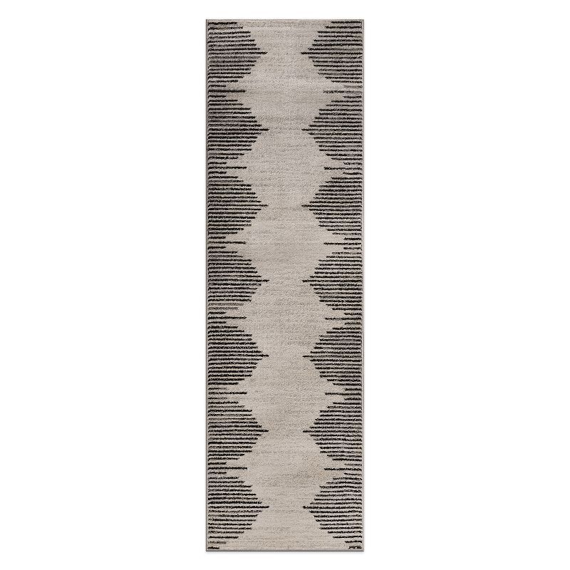 Cream and Black Flat Woven Synthetic Runner Rug