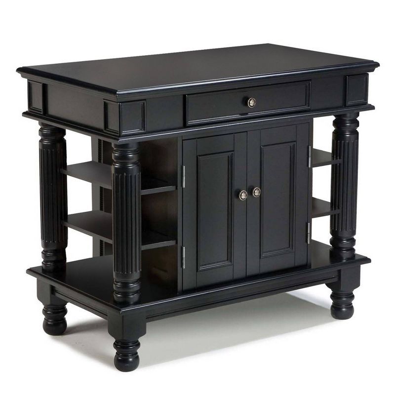 Americana Black Hardwood Kitchen Island with Shelves and Drawer