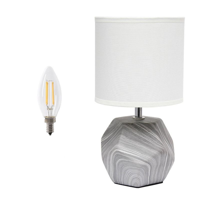 Gray and White Geometric Prism Mini Table Lamp with Fabric Shade