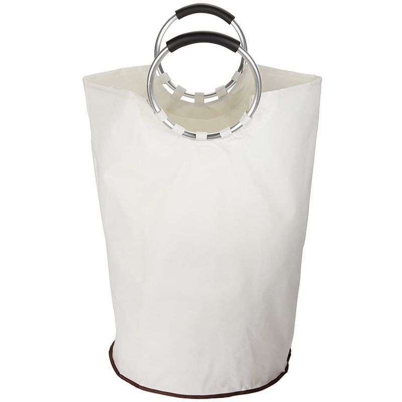 White Polyester Collapsible Laundry Bag with Metal Handles