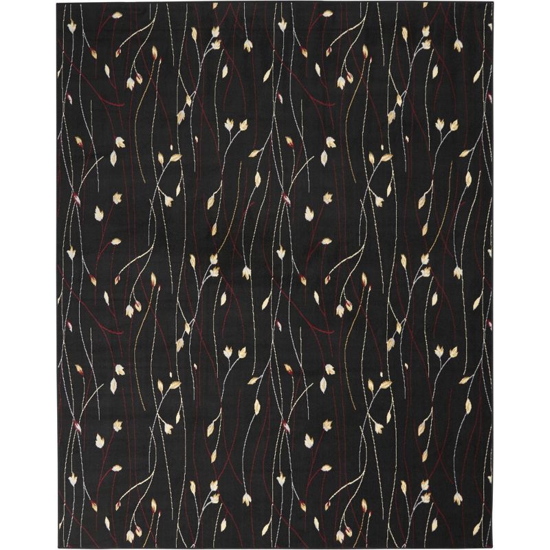 Elegant Floral Symphony Black Synthetic 8' x 10' Area Rug