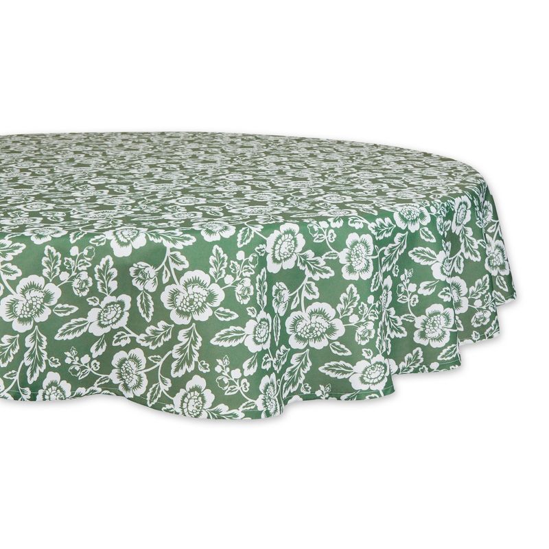 Green Floral Print Round Fabric Outdoor Tablecloth, 60"