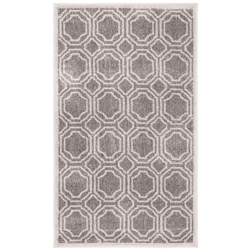 Geometric Grey & Light Grey 3' x 5' Hand-Knotted Synthetic Area Rug