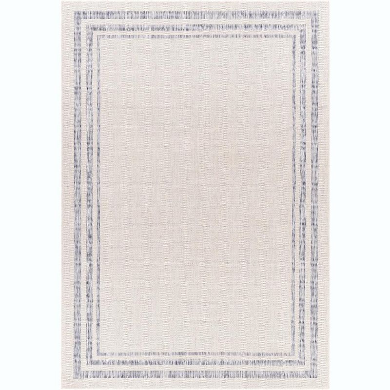 Ivory and Blue Hand-knotted Rectangular Area Rug 7'10" x 10'