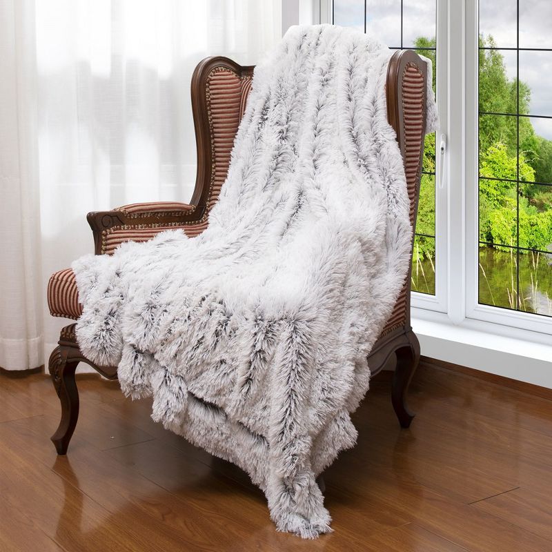 Gray Ombre Reversible Faux Fur Throw Blanket 60" x 70"