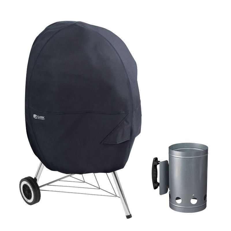 30" Black Water-Resistant Kettle Grill Cover with Chimney