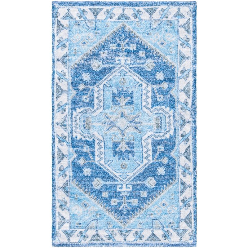 Saffron Blue Ivory 3' x 5' Handmade Wool Cotton Area Rug