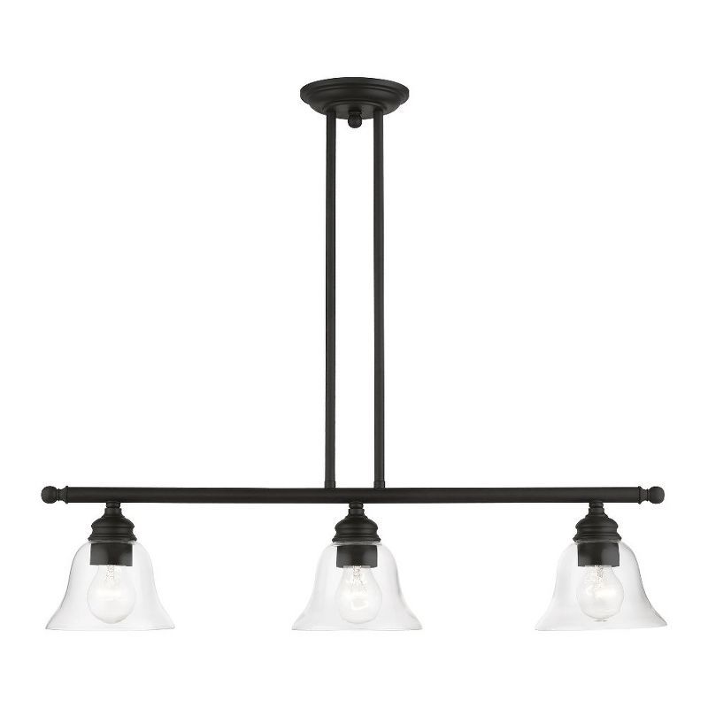 Black Steel 3-Light Chandelier with Clear Glass Shades