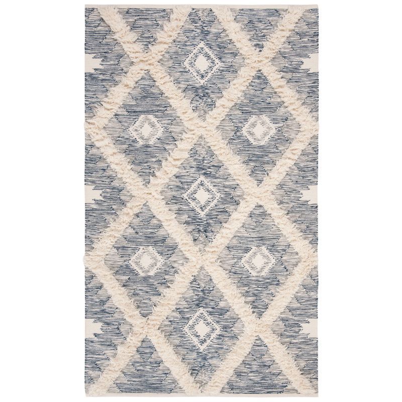 Ivory and Blue Hand-Knotted Wool 6' x 9' Area Rug