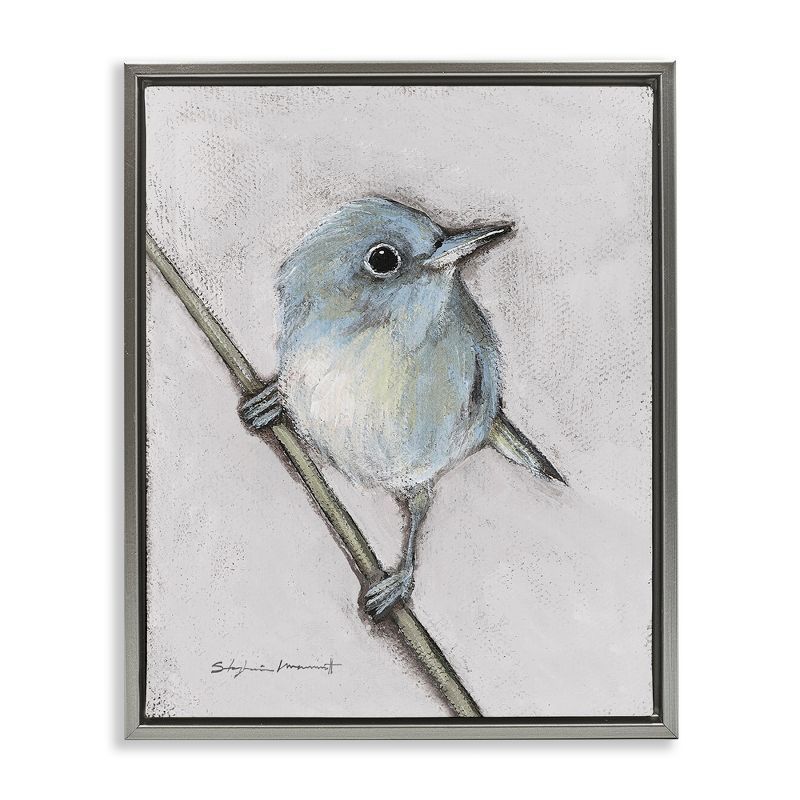 Gray Floater Framed Canvas Print of Perched Bird, 17" x 21"