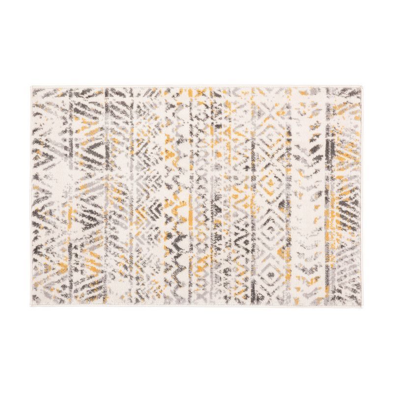 Yellow and Gray Geometric Synthetic Area Rug 2' x 3'