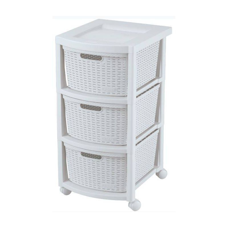 White Resin 3-Drawer Rolling Storage Cart