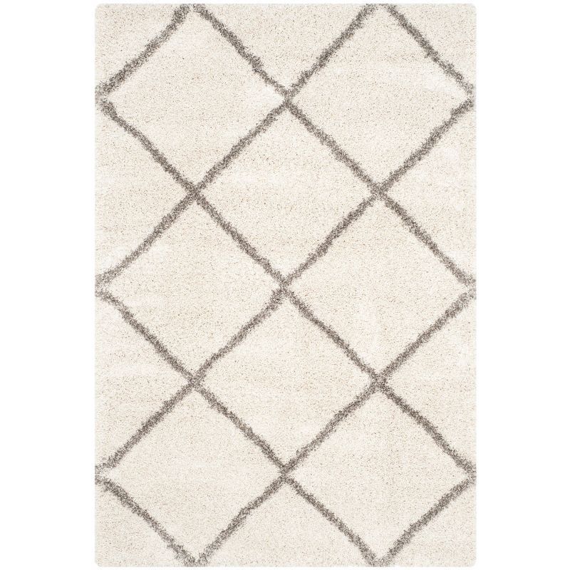 Ivory and Grey Diamond Shag 5' x 7' Area Rug