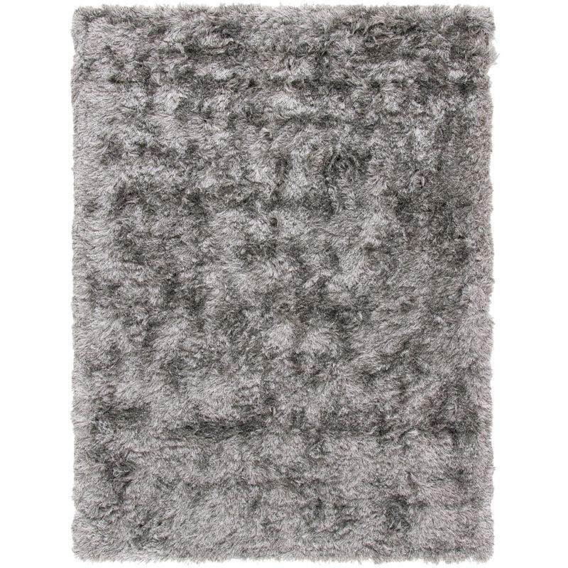 Luxurious Silver Synthetic 5' x 7' Hand-Tufted Shag Rug