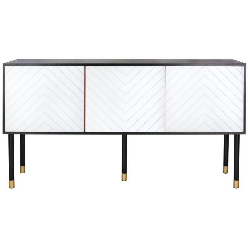 Retro Flair Black and White Media Console with Brass Caps, 55"