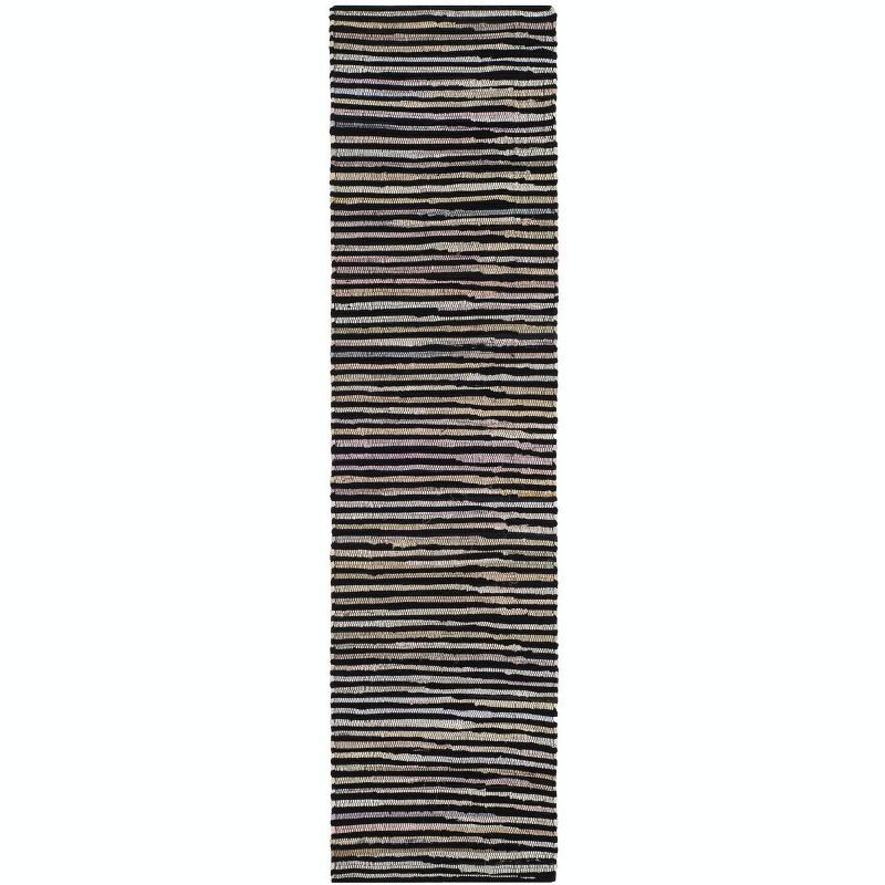 Boho Black and Multicolor Stripe Handwoven Cotton-Wool Runner Rug