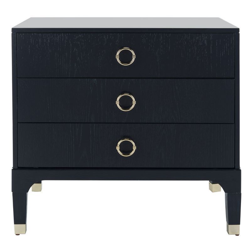 Navy Brushed Finish 3-Drawer Nightstand with Nickel Accents