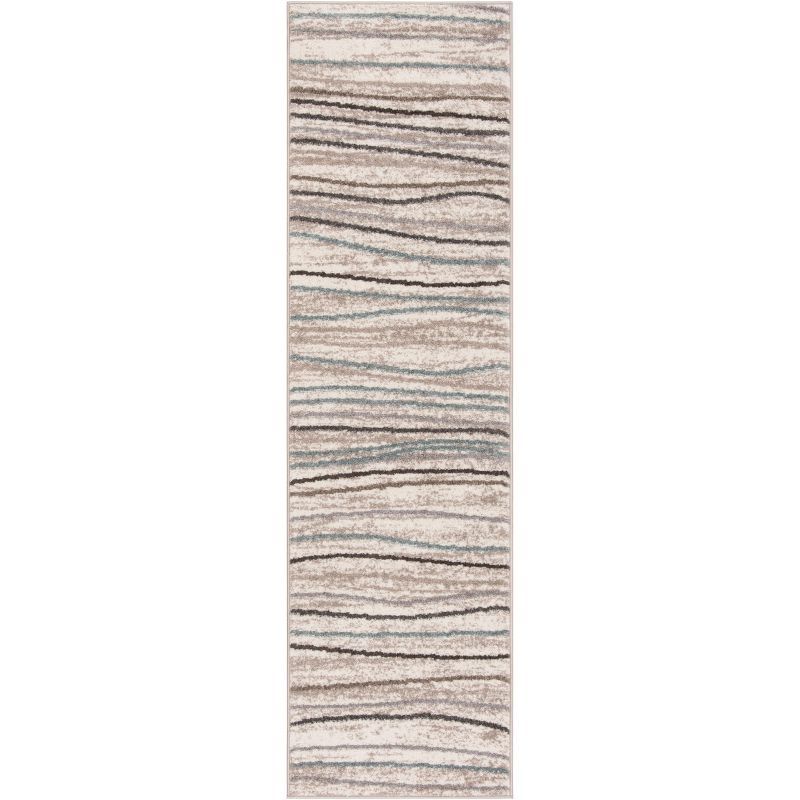 Cream and Beige Geometric Synthetic Runner Rug, 2'3" x 12'
