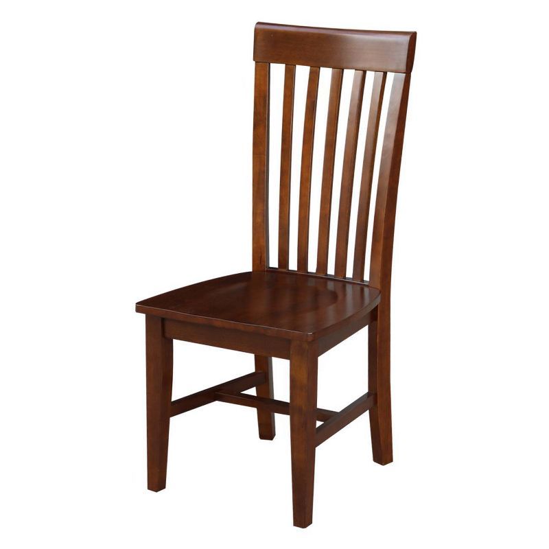 Tall Brown Wood Slat Back Dining Side Chair