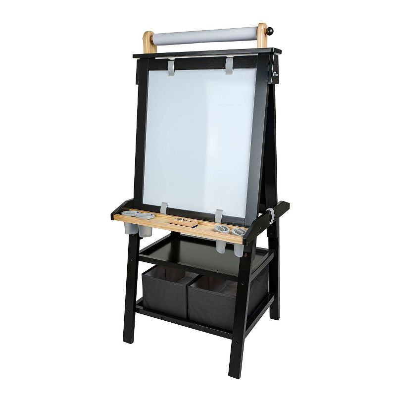 Charcoal and Natural Dual-Sided Toddler Art Easel with Storage