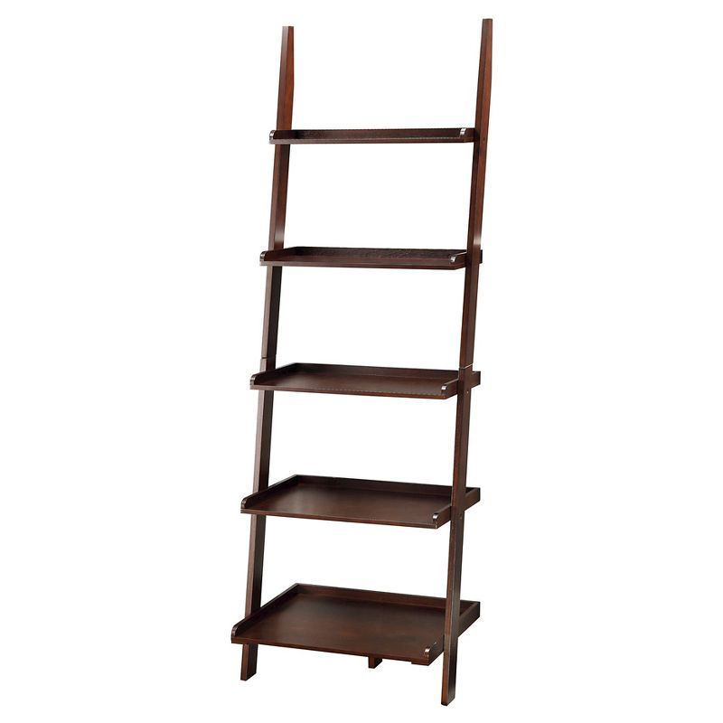 Espresso 72" Wooden Ladder Bookshelf with 5 Shelves