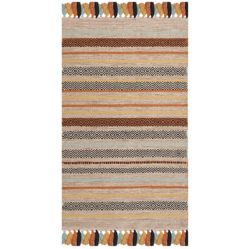 Beige and Multi Cotton Wool Flat Woven Area Rug