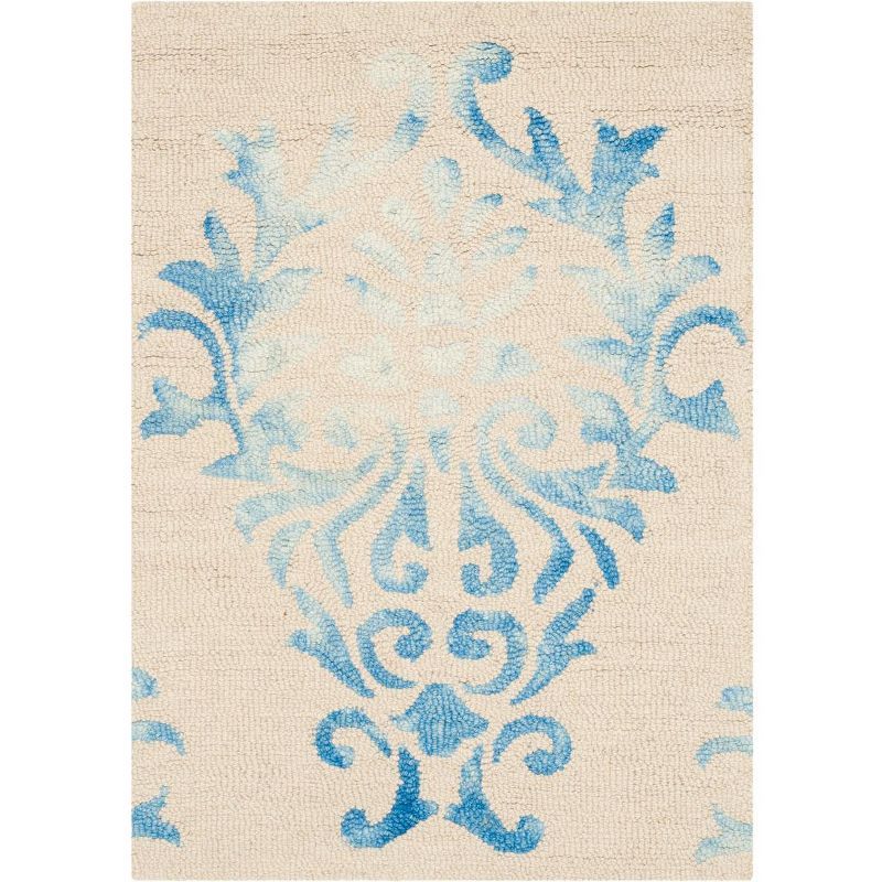 Beige and Blue Hand-Tufted Wool Rectangular Area Rug