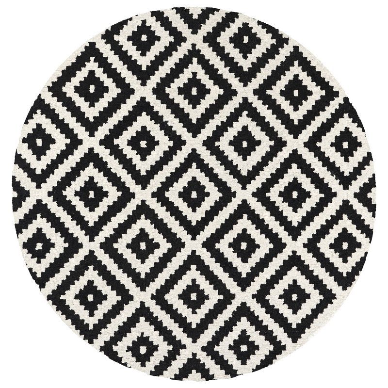 Handmade Black Wool Oval 8' x 10' Geometric Area Rug