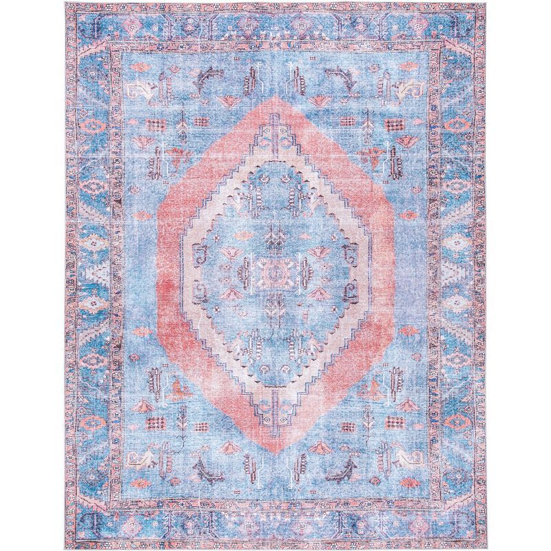 Serapi Light Blue and Beige Viscose Rectangular Washable Area Rug