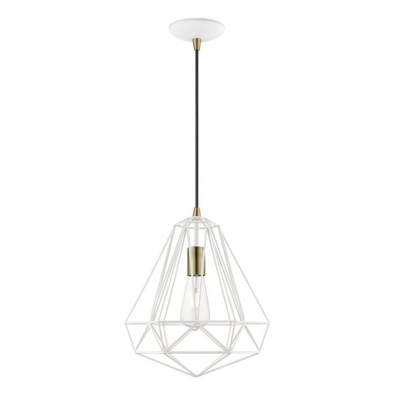 Knox Mini Pendant in Textured White with Antique Brass Accents