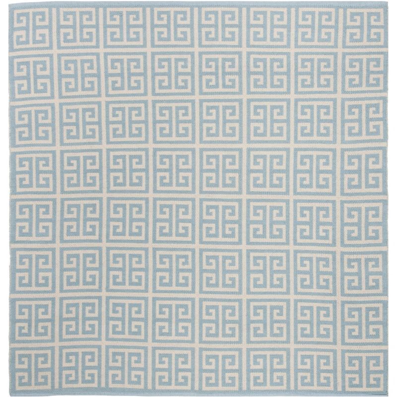 Coastal Breeze Light Blue and Ivory Handwoven Cotton 6' Square Rug