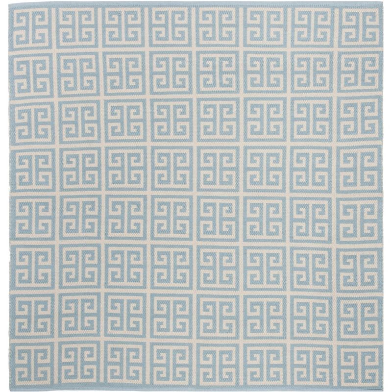 Coastal Breeze Light Blue and Ivory Handwoven Cotton 6' Square Rug