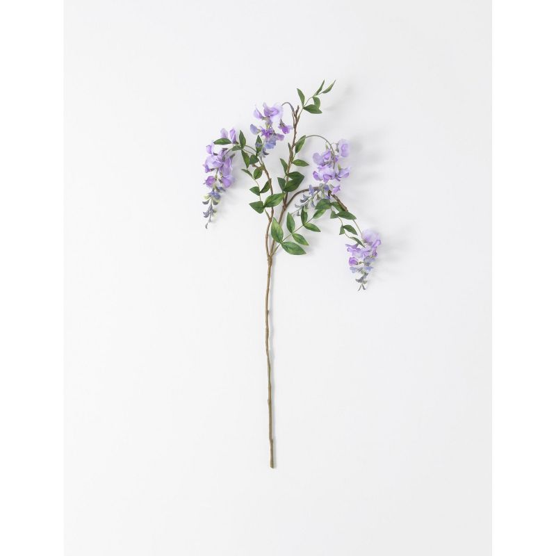 Artificial Purple Wisteria Stem with Green Leaves, 34"