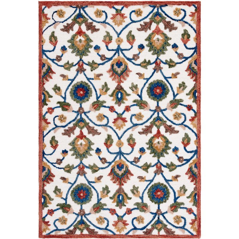 Ivory and Green Floral Hand Tufted Wool Area Rug, 8' x 10'