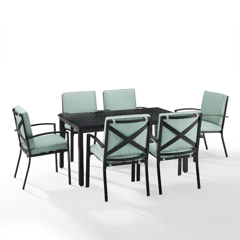 Mist and Bronze 7-Piece Outdoor Dining Set with Cushions