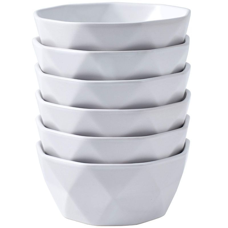 White Geometric Ceramic Microwave Safe Serving Bowls, Set of 2