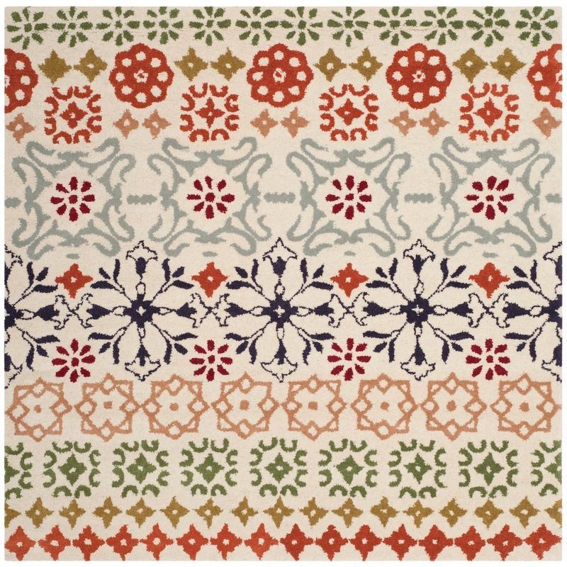 Ivory Floral Hand-Tufted Wool Square Area Rug