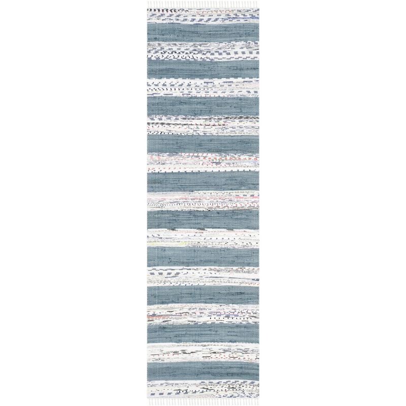 Ivory and Grey Cotton Stripe Handwoven Runner Rug - 2'3" X 7'