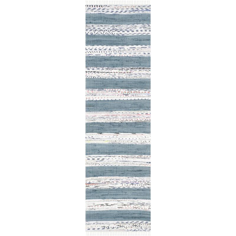 Ivory and Grey Cotton Stripe Handwoven Runner Rug - 2'3" X 7'