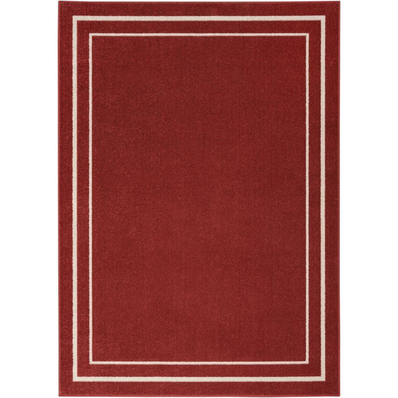 Brick & Ivory Dual Border 6' x 9' Easy-Care Synthetic Rug