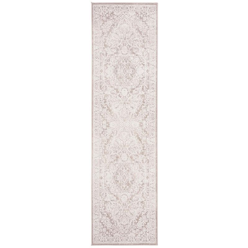 Beige and Cream Floral Motif Runner Rug