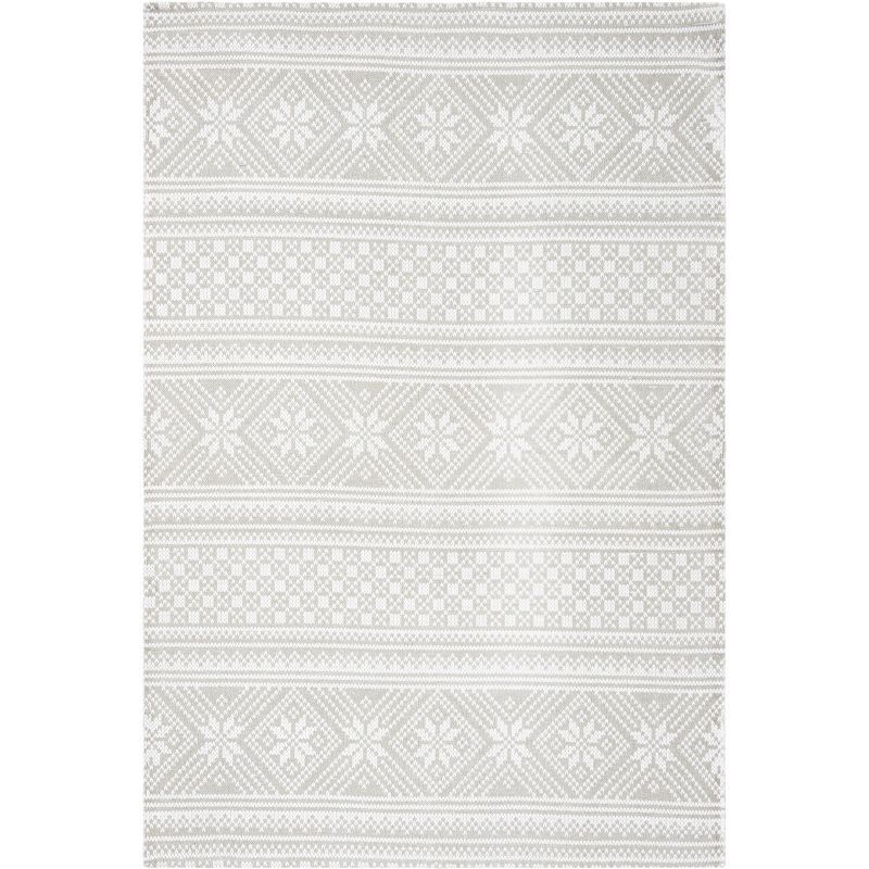 Silver and Ivory Geometric Cotton 4' x 6' Handmade Rug