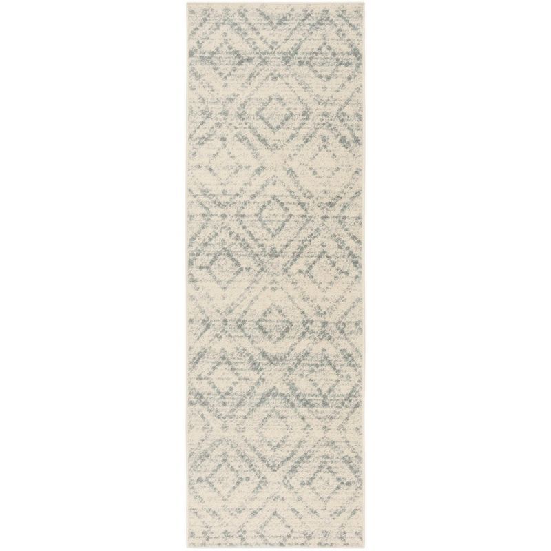 Ivory and Light Blue Synthetic Runner Rug, 2'-6" x 8'