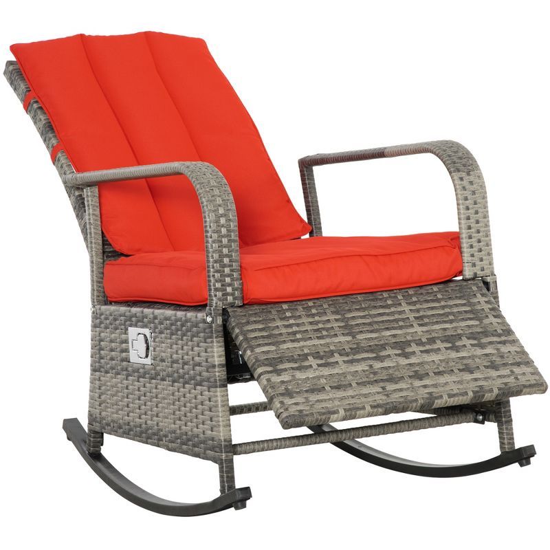 Luxury Mixed Brown and Red PE Rattan Outdoor Rocking Recliner Chair