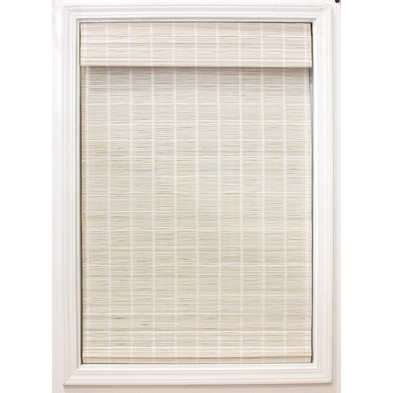 Cordless White Bamboo Blackout Roman Shades - 34 in.