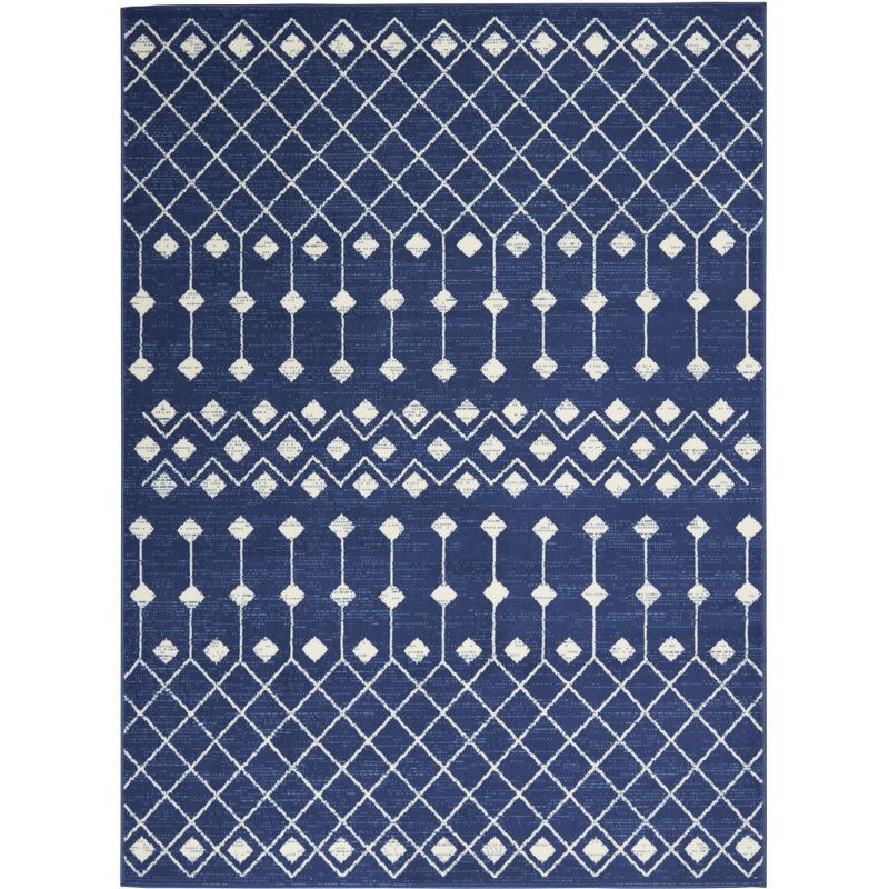 Navy Geometric 6' x 9' Hand-Knotted Synthetic Area Rug